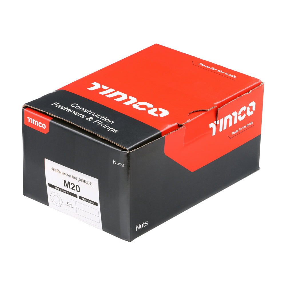 This is an image of Timco - Hex Connector Nuts - Zinc M20 - (25 PCS Box) NC20Z