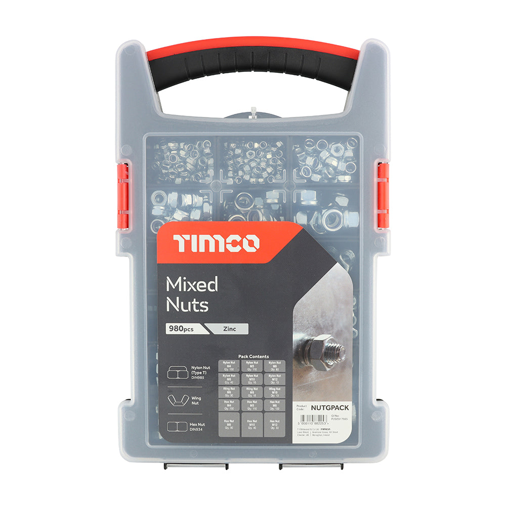 This is an image of Timco - Mixed Nuts Grab Pack - Zinc - (980 PCS Tray) NUTGPACK