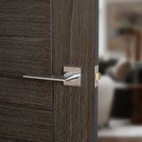 Quality image of Oro & Oro Unica Lever Door Handle on Square Rose - Satin Chrome | Sku. o6515esc | available from Trade Door Handles.