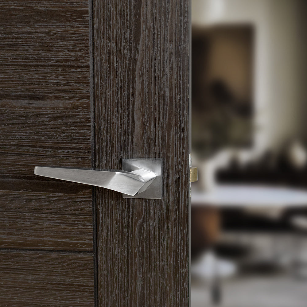 Quality image of Oro & Oro Skywalker Lever Door Handle on Square Rose - Satin Chrome | Sku. o8015esc | available from Trade Door Handles.