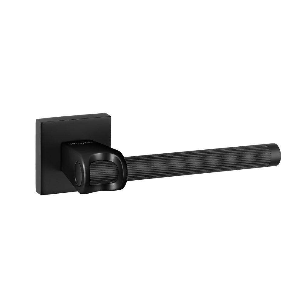 Quality image of Oro & Oro Aria Lever Door Handle on Square Rose - Matt Black | Sku. o10015emb | available from Trade Door Handles.