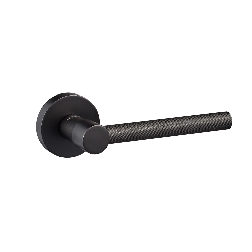 Quality image of Oro & Oro Stradi Lever Door Handle on Round Rose - Matt Black | Sku. o10917emb | available from Trade Door Handles.