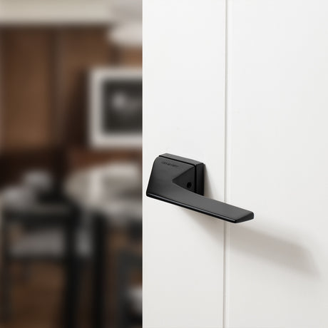 Quality image of Oro & Oro Ace Lever Door Handle on Square Rose - Matt Black | Sku. o12324emb | available from Trade Door Handles.