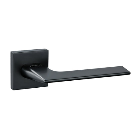 Quality image of Oro & Oro Unica Lever Door Handle on Square Rose - Matt Black | Sku. o6515emb | available from Trade Door Handles.