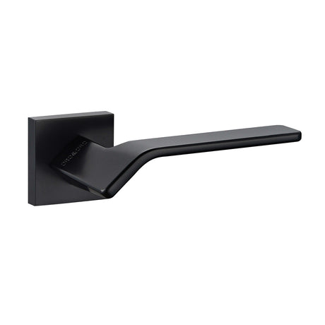 Quality image of Oro & Oro Frana Lever Door Handle on Square Rose - Matt Black | Sku. o9315emb | available from Trade Door Handles.
