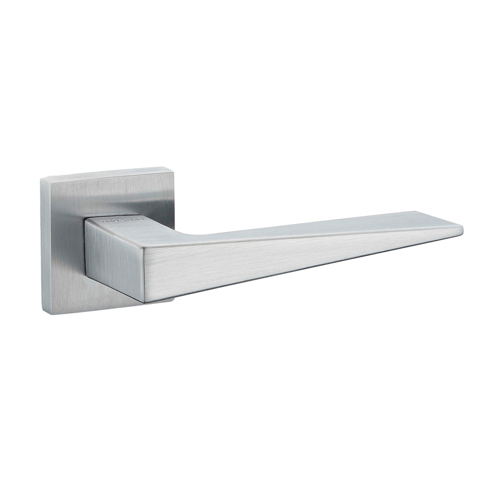 Quality image of Oro & Oro Ivy Lever Door Handle on Square Rose - Satin Chrome | Sku. o9615esc | available from Trade Door Handles.