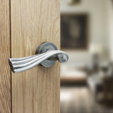 Quality image of Old English Richmond Door Handle Pack (Latch Set - 3" CE Latch, 3" Fire Rated Hinges x3) - Distressed Silver | Sku. adpoe110ds2 | available from Trade Door Handles.