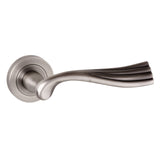 Quality image of Old English Richmond Lever Door Handle on Round Rose - Matt Gun Metal | Sku. oe110mbn | available from Trade Door Handles.