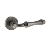 Quality image of Old English Durham Lever Door Handle on Round Rose - Distressed Silver | Sku. oe127ds | available from Trade Door Handles.