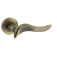 Quality image of Old English Oxford Lever Door Handle on Round Rose - Matt Antique Brass | Sku. oe144mab | available from Trade Door Handles.