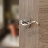 Quality image of Old English Colchester Lever Door Handle on Round Rose - Distressed Silver | Sku. oe177ds | available from Trade Door Handles.