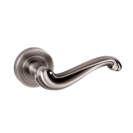 Quality image of Old English Colchester Lever Door Handle on Round Rose - Matt Gun Metal | Sku. oe177mbn | available from Trade Door Handles.