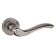 Quality image of Old English Warwick Lever Door Handle on Round Rose - Distressed Silver | Sku. oe178ds | available from Trade Door Handles.