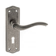 Quality image of Old English Warwick Key Lever Door Handle on Backplate - Distressed Silver | Sku. oe178kds | available from Trade Door Handles.