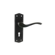 Quality image of Old English Warwick Key Lever Door Handle on Backplate - Matt Black | Sku. oe178kmb | available from Trade Door Handles.