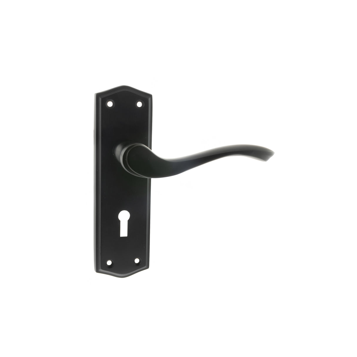 Quality image of Old English Warwick Key Lever Door Handle on Backplate - Matt Black | Sku. oe178kmb | available from Trade Door Handles.