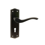 Quality image of Old English Warwick Key Lever Door Handle on Backplate - Urban Dark Bronze | Sku. oe178kudb | available from Trade Door Handles.