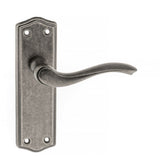 Quality image of Old English Warwick Latch Lever Door Handle on Backplate - Distressed Silver | Sku. oe178lds | available from Trade Door Handles.