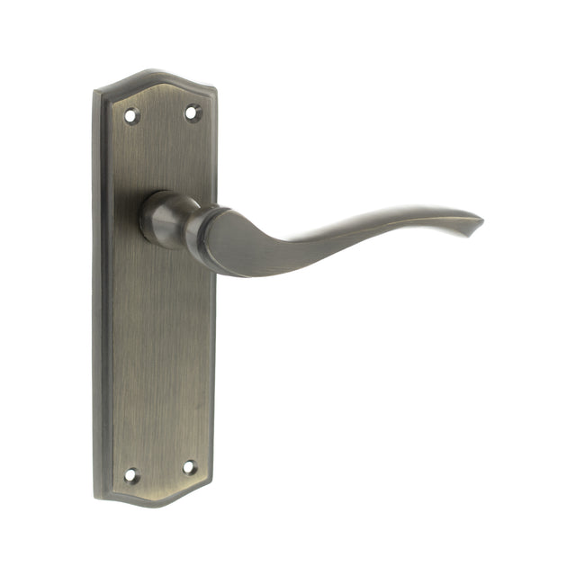 Quality image of Old English Warwick Latch Lever Door Handle on Backplate - Matt Antique Brass | Sku. oe178lmab | available from Trade Door Handles.