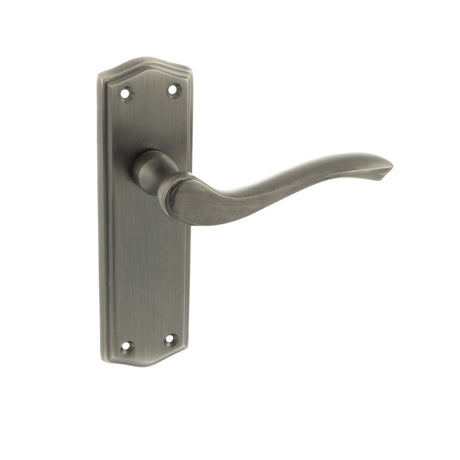 Quality image of Old English Warwick Latch Lever Door Handle on Backplate - Matt Gun Metal | Sku. oe178lmbn | available from Trade Door Handles.