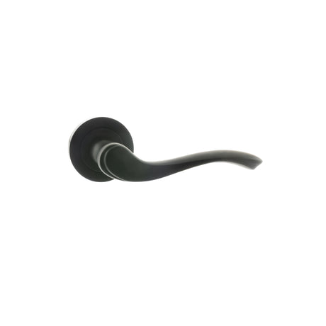 Quality image of Old English Warwick Lever Door Handle on Round Rose - Matt Black | Sku. oe178mb | available from Trade Door Handles.