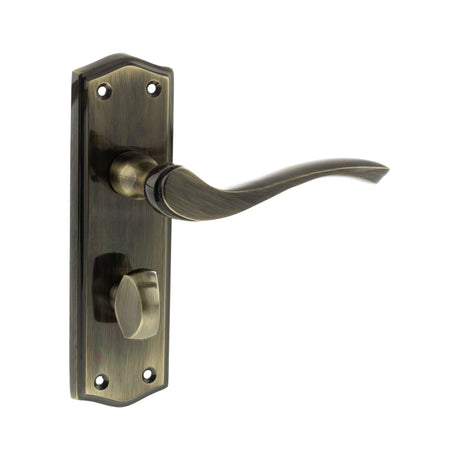 Quality image of Old English Warwick WC Lever Door Handle on Backplate - Antique Brass | Sku. oe178wcab | available from Trade Door Handles.
