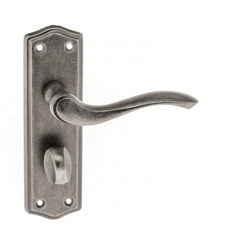 Quality image of Old English Warwick WC Lever Door Handle on Backplate - Distressed Silver | Sku. oe178wcds | available from Trade Door Handles.
