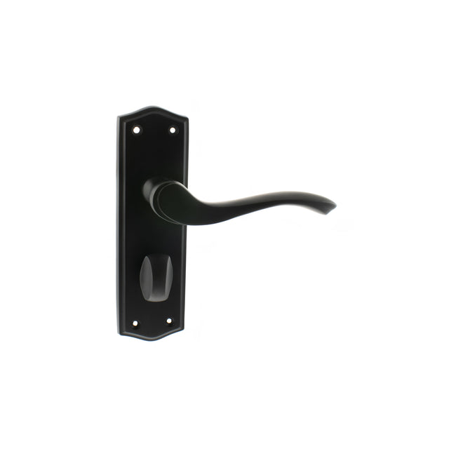 Quality image of Old English Warwick WC Lever Door Handle on Backplate - Matt Black | Sku. oe178wcmb | available from Trade Door Handles.