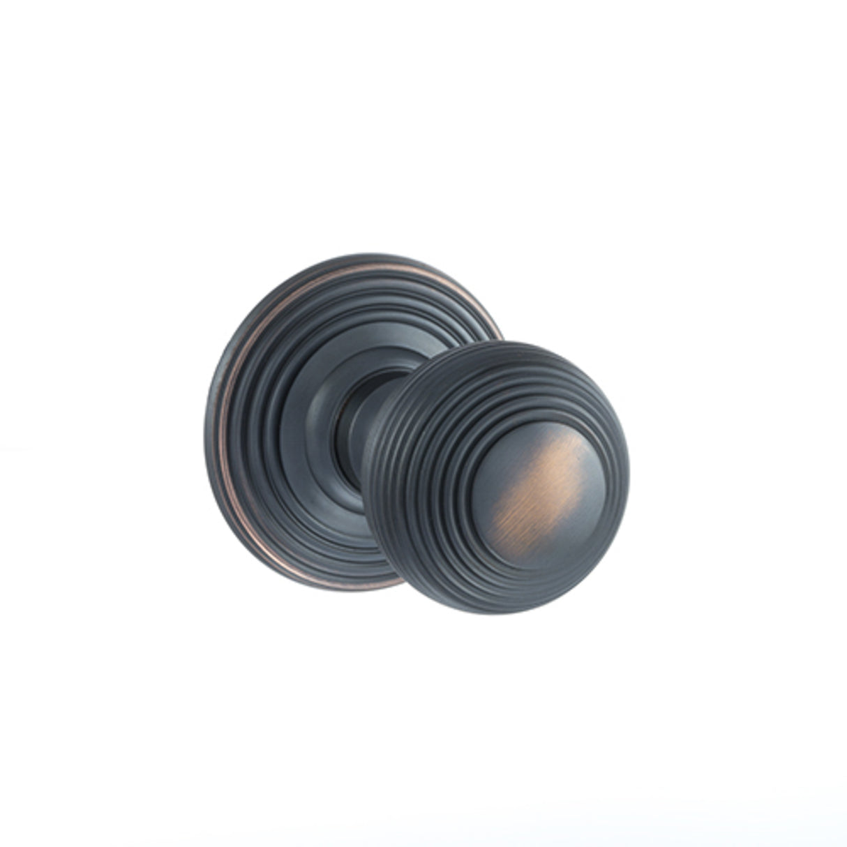 Quality image of Old English Ripon Solid Brass Reeded Mortice Knob on Concealed Fix Rose - Antique Copper | Sku. oe50rmkac | available from Trade Door Handles.