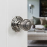Quality image of Old English Ripon Door Knob Pack (Lock Set - 3" Latch & Deadlock, 4" Slim Knuckle Hinges x2) - Distressed Silver | Sku. adpoe50rmkds68 | available from Trade Door Handles.