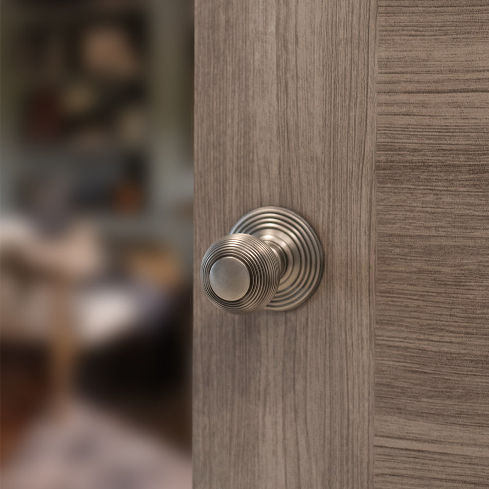 Quality image of Old English Ripon Door Knob Pack (Lock Set - 3" Latch & Deadlock, 4" Fire Rated Hinges x3) - Matt Gun Metal | Sku. adpoe50rmkmbn67 | available from Trade Door Handles.