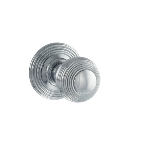 Quality image of Old English Ripon Solid Brass Reeded Mortice Knob on Concealed Fix Rose - Polished Chrome | Sku. oe50rmkpc | available from Trade Door Handles.