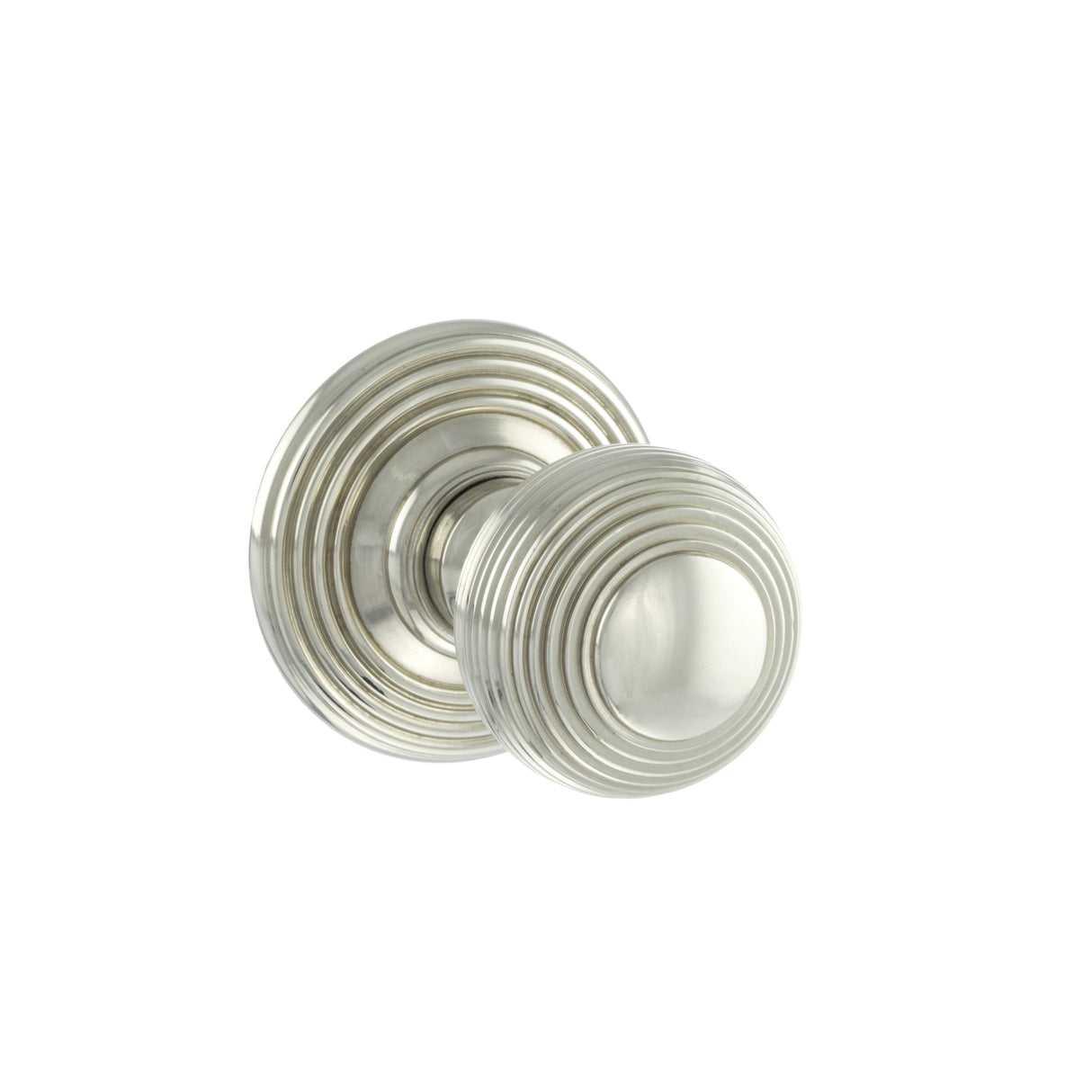 Quality image of Old English Ripon Solid Brass Reeded Mortice Knob on Concealed Fix Rose - Polished Nickel | Sku. oe50rmkpn | available from Trade Door Handles.