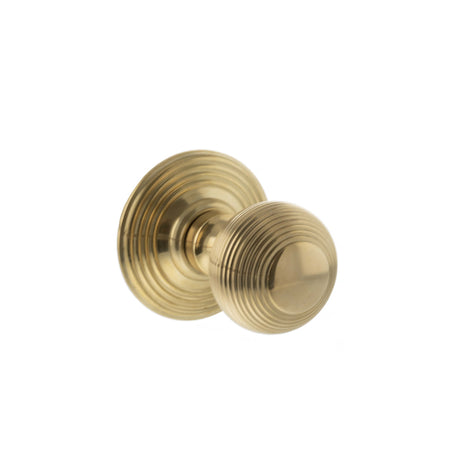 Quality image of Old English Ripon Solid Brass Reeded Mortice Knob on Concealed Fix Rose - Raw Brass | Sku. oe50rmkrb | available from Trade Door Handles.