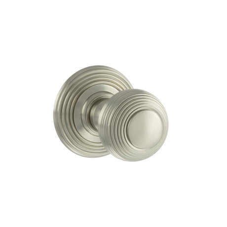 Quality image of Old English Ripon Solid Brass Reeded Mortice Knob on Concealed Fix Rose - Satin Nickel | Sku. oe50rmksn | available from Trade Door Handles.