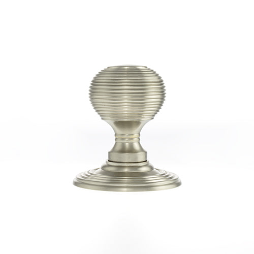 Quality image of Old English Ripon Solid Brass Reeded Mortice Knob on Concealed Fix Rose - Satin Nickel | Sku. oe50rmksn | available from Trade Door Handles.