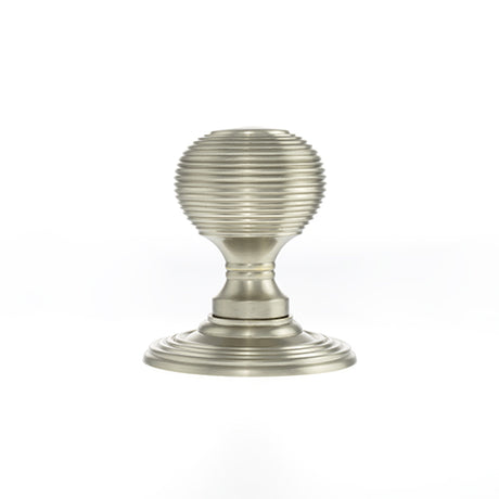 Quality image of Old English Ripon Solid Brass Reeded Mortice Knob on Concealed Fix Rose - Satin Nickel | Sku. oe50rmksn | available from Trade Door Handles.