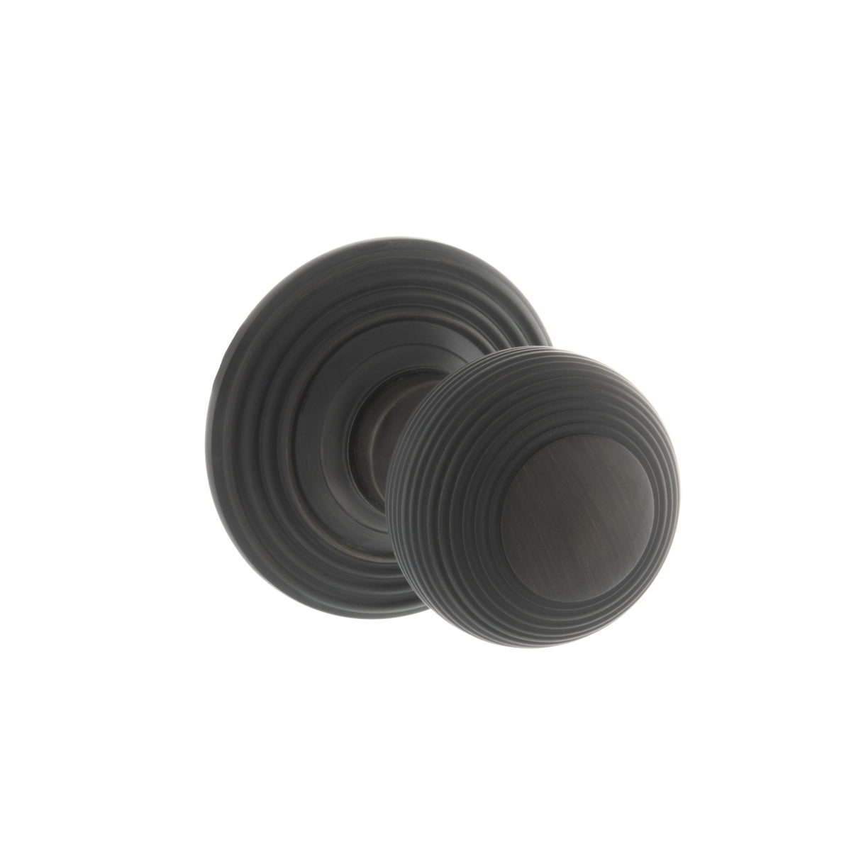 Quality image of Old English Ripon Solid Brass Reeded Mortice Knob on Concealed Fix Rose - Urban Dark Bronze | Sku. oe50rmkudb | available from Trade Door Handles.