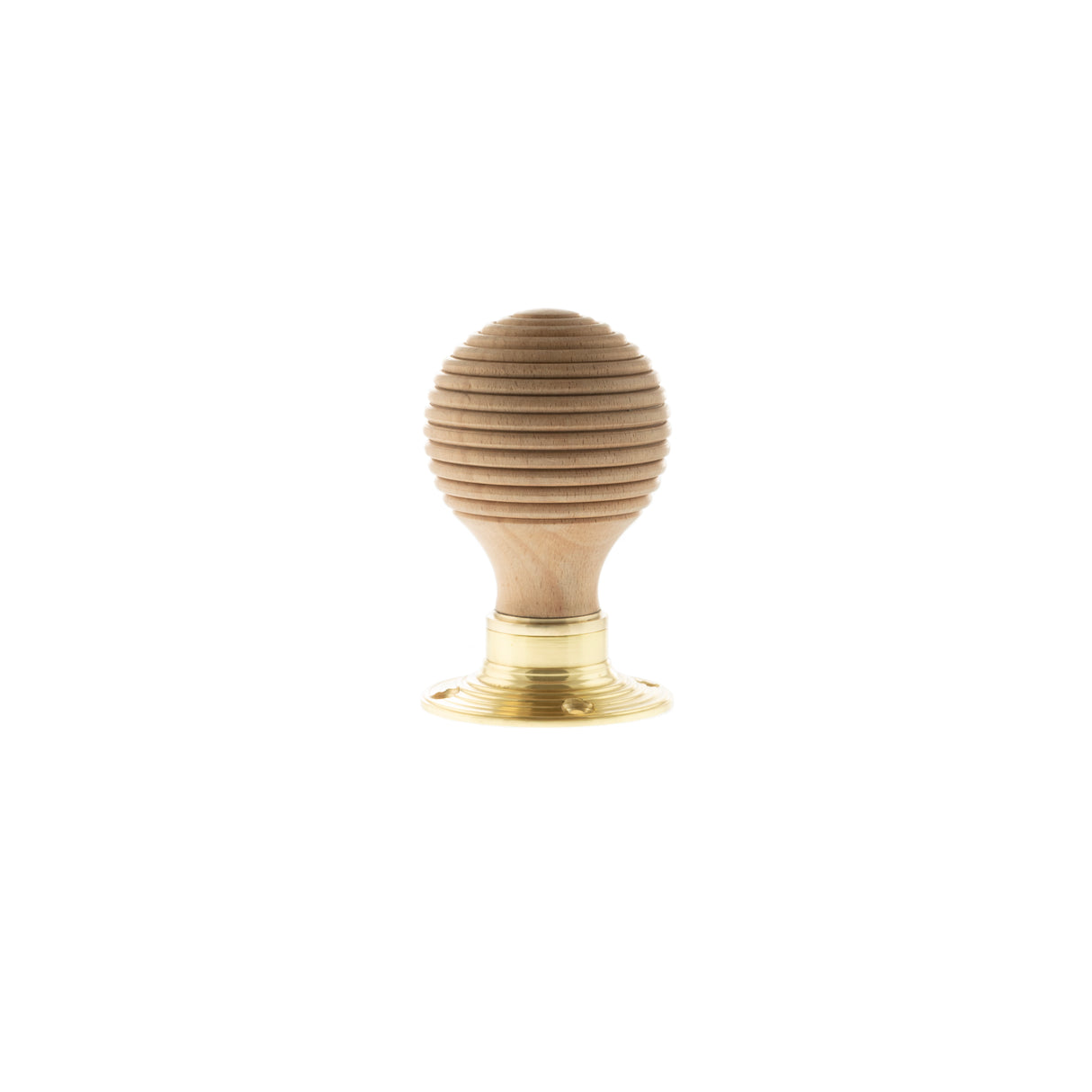 Quality image of Old English Bridlington Wood Reeded Beehive Door Knob on Face Fix Rose - Polished Brass | Sku. oe57rmkpb | available from Trade Door Handles.