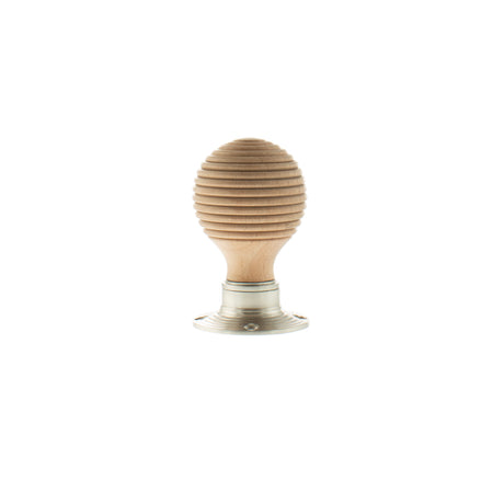 Quality image of Old English Bridlington Wood Reeded Beehive Door Knob on Face Fix Rose - Satin Nickel | Sku. oe57rmksn | available from Trade Door Handles.