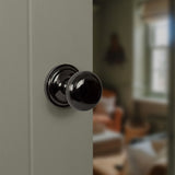 Quality image of Old English Harrogate Door Knob Pack (Lock Set - Horizontal Bathlock, 4" Slim Knuckle Hinges x2) - Black Nickel | Sku. adpoe58mmkbn74 | available from Trade Door Handles.