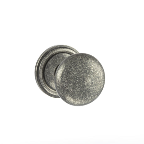 Quality image of Old English Harrogate Solid Brass Mushroom Mortice Knob on Concealed Fix Rose - Distressed Silver | Sku. oe58mmkds | available from Trade Door Handles.