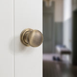 Quality image of Old English Harrogate Door Knob Pack (Bathroom Set - 3" Deadbolt, 4" Slim Knuckle Hinges x2) - Matt Antique Brass | Sku. adpoe58mmkmab64 | available from Trade Door Handles.