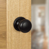 Quality image of Old English Harrogate Door Knob Pack (Bathroom Set - 3" Deadbolt, 4" Slim Knuckle Hinges x2) - Matt Black | Sku. adpoe58mmkmb64 | available from Trade Door Handles.