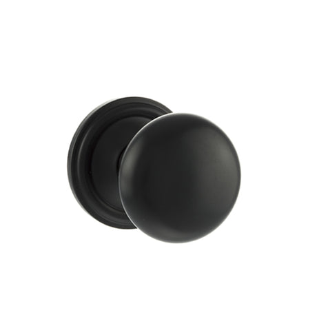 Quality image of Old English Harrogate Solid Brass Mushroom Mortice Knob on Concealed Fix Rose - Matt Black | Sku. oe58mmkmb | available from Trade Door Handles.
