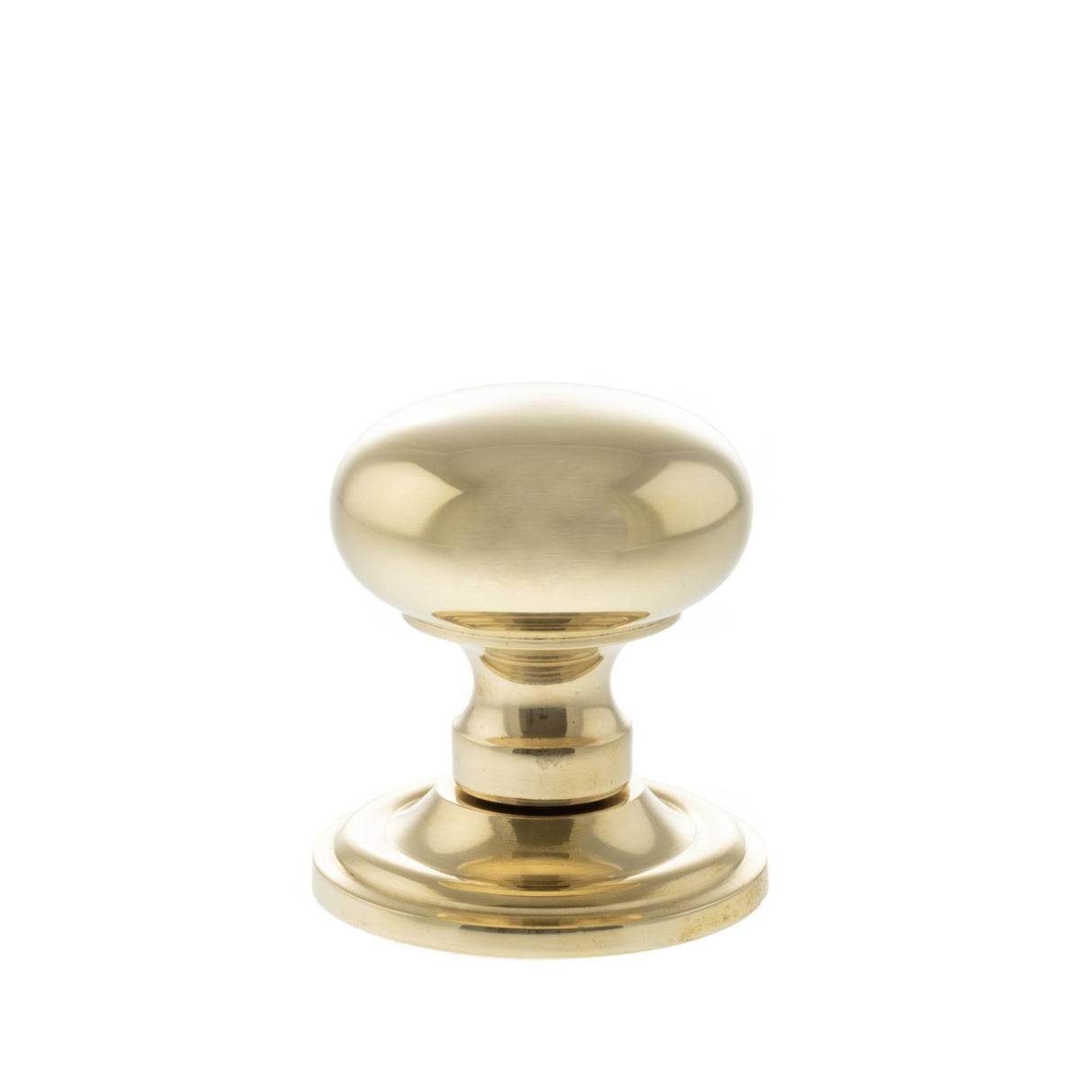 Quality image of Old English Harrogate Solid Brass Mushroom Mortice Knob on Concealed Fix Rose - Raw Brass | Sku. oe58mmkrb | available from Trade Door Handles.