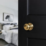 Quality image of Old English Harrogate Solid Brass Mushroom Mortice Knob on Concealed Fix Rose - Raw Brass | Sku. oe58mmkrb | available from Trade Door Handles.