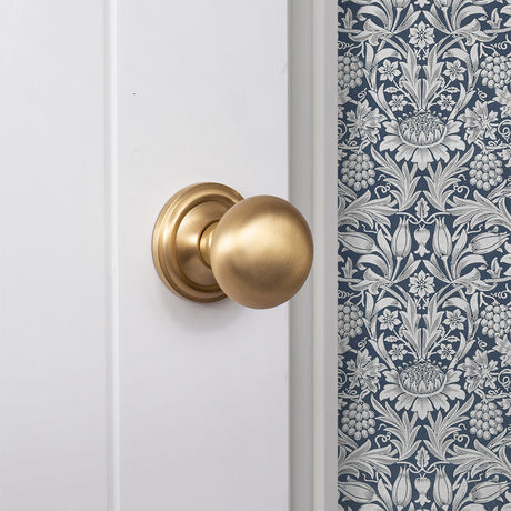 Quality image of Old English Harrogate Solid Brass Mushroom Mortice Knob on Concealed Fix Rose - Satin Brass | Sku. oe58mmksb | available from Trade Door Handles.