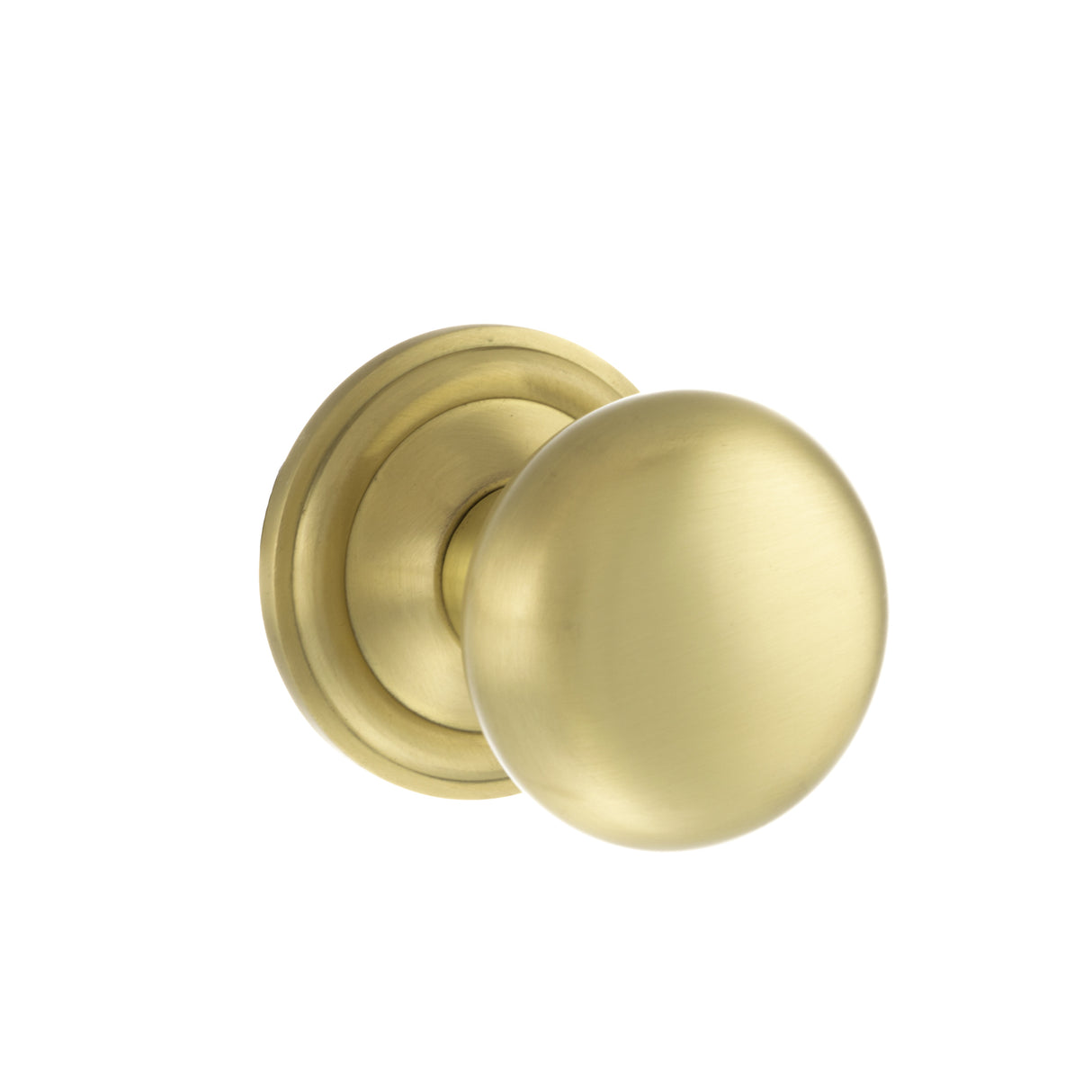 Quality image of Old English Harrogate Solid Brass Mushroom Mortice Knob on Concealed Fix Rose - Satin Brass | Sku. oe58mmksb | available from Trade Door Handles.