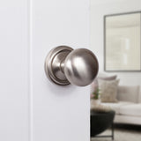 Quality image of Old English Harrogate Solid Brass Mushroom Mortice Knob on Concealed Fix Rose - Satin Chrome | Sku. oe58mmksc | available from Trade Door Handles.